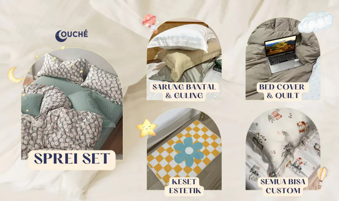 Couché — Sprei Set, Sarung Bantal & Guling, Bed Cover & Quilt, Keset Estetik, Semua Bisa Custom